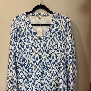 Blue and White Patterned Women's Blouse
